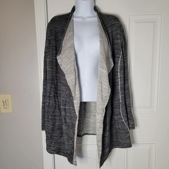 Eileen Fisher Cotton Plaited Knit Cascading Open Cardigan Charcoal Gray Size S - Picture 4 of 10